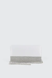 Ardene Rhinestone Embellished Clutch in White | Polyester