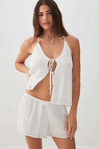 Short midi à taille mi-haute en tissu froiss