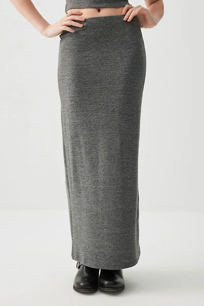 Ardene Brushed Knit Maxi Skirt in Dark Grey | Size | Polyester/Rayon/Elastane