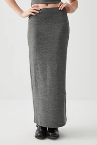 Ardene Brushed Knit Maxi Skirt in Dark Grey | Size | Polyester/Rayon/Elastane