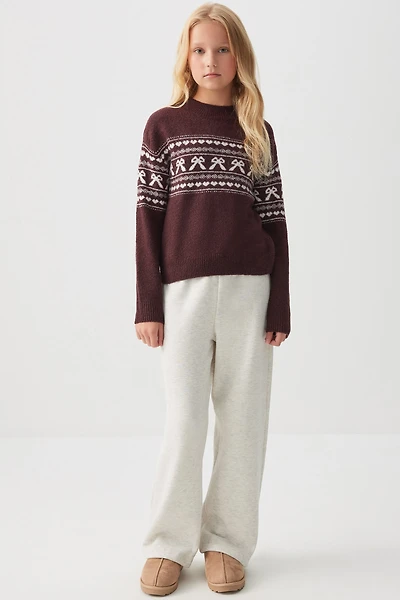 Ardene Kids Wide Leg Sweatpants in Beige | Size | Polyester/Cotton | Fleece-Lined