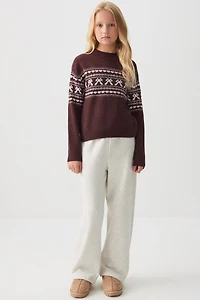 Ardene Kids Wide Leg Sweatpants in Beige | Size | Polyester/Cotton | Fleece-Lined