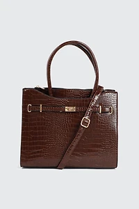 Ardene Croc Embossed Tote Bag in Brown | Faux Leather/Polyester