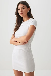 Ardene Ruched Mini Dress in White | Size | Polyester/Elastane/Viscose