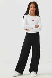 T-shirt à manches longues et bordure en dentelle