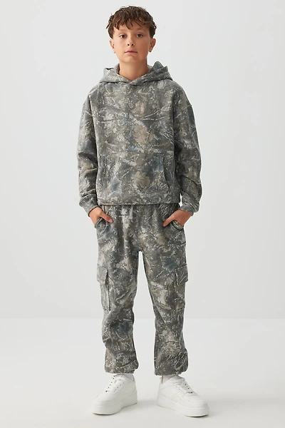Ardene Kids Cargo Sweatpants in Dark Grey | Size | Polyester/Cotton | Fleece-Lined