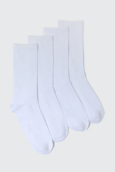Ardene 4-Pack Solid Crew Socks in White | Polyester/Elastane