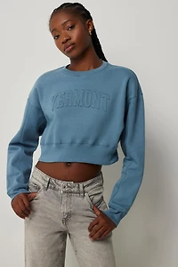 Ardene Crop Destination Sweatshirt in Medium Blue | Size | Polyester/Cotton | Fleece-Lined
