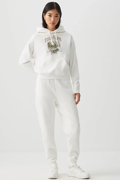 Ardene Slouchy Sweatpants in Off-White | Size | Polyester/Cotton | Fleece-Lined
