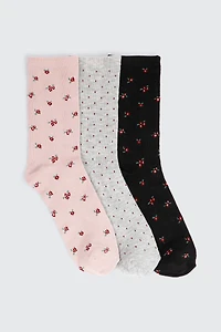 Ardene 3-Pack Floral & Polka Dot Crew Socks | Polyester/Spandex