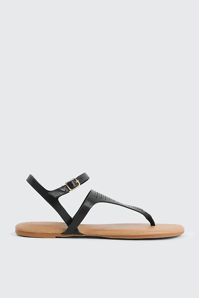 Ardene Laser Cut T-Strap Sandals in | Size | Faux Leather | Eco-Conscious