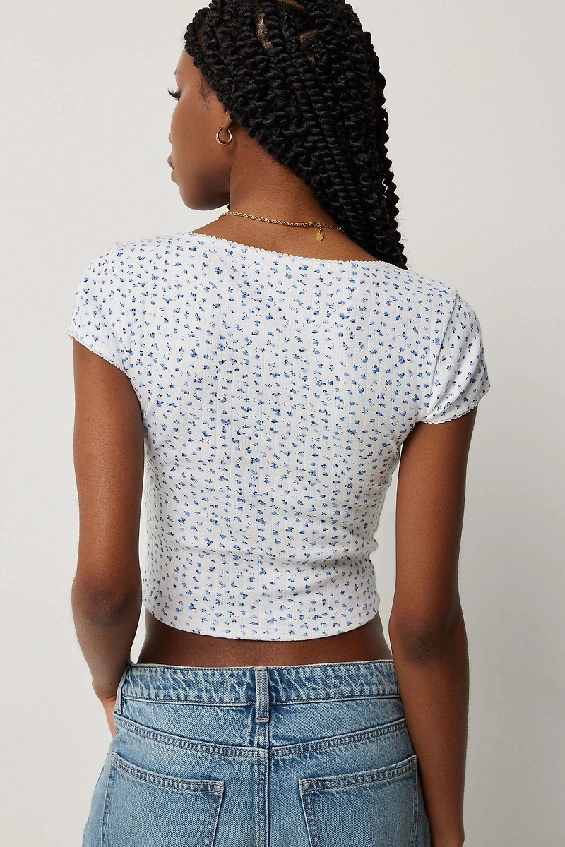 T-shirt court en pointelle