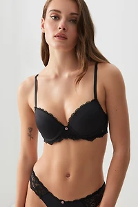 Ardene Luxe Lace Trim Push Up Bra in | Size 36D | Nylon/Elastane