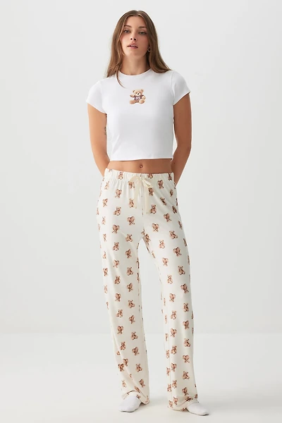 Ardene Super Soft Straight Leg PJ Pants in Beige | Size | Polyester/Spandex | Eco-Conscious