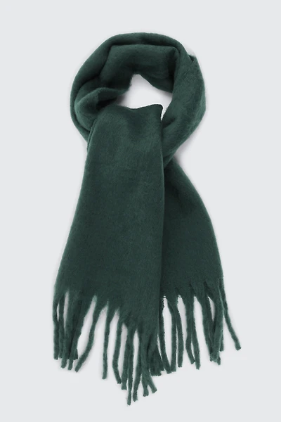 Ardene Rectangular Scarf with Fringes in Dark Green | Polyester