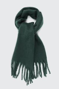 Ardene Rectangular Scarf with Fringes in Dark Green | Polyester