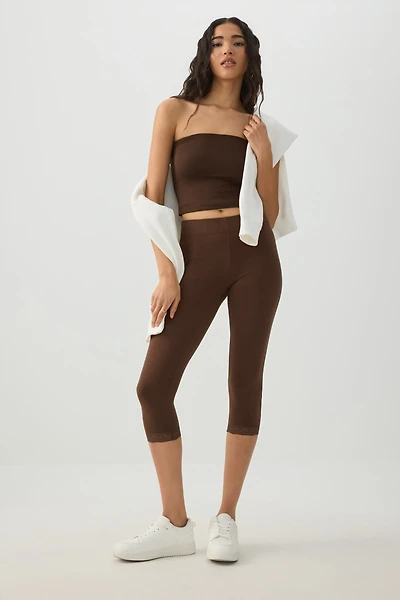 Legging 3/4 à bordure en dentelle