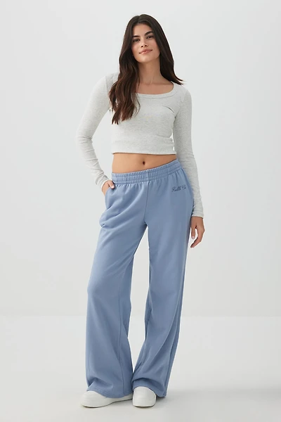 Ardene Embroidered Wide Leg Sweatpants in | Size | Polyester/Cotton | Fleece-Lined