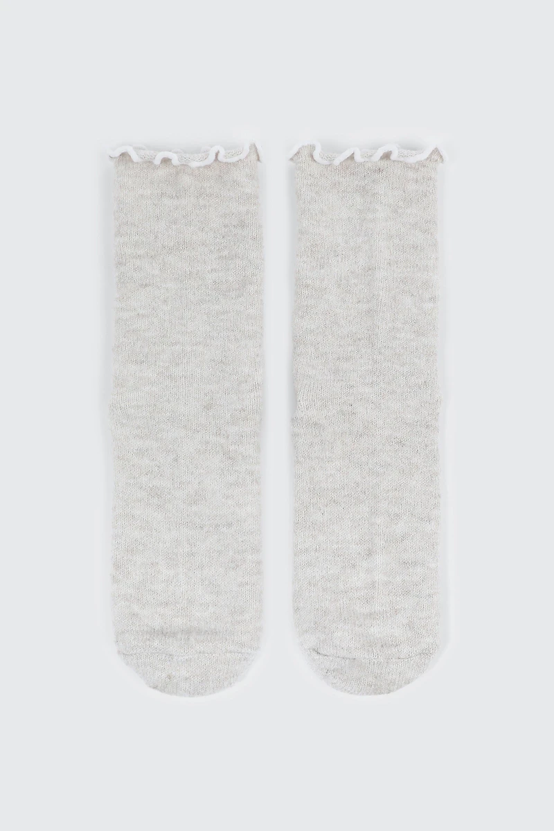 Ardene Lettuce Edge Slouchy Boot Socks in Beige | Polyester/Spandex