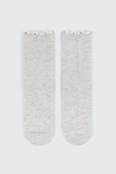 Ardene Lettuce Edge Slouchy Boot Socks in Beige | Polyester/Spandex