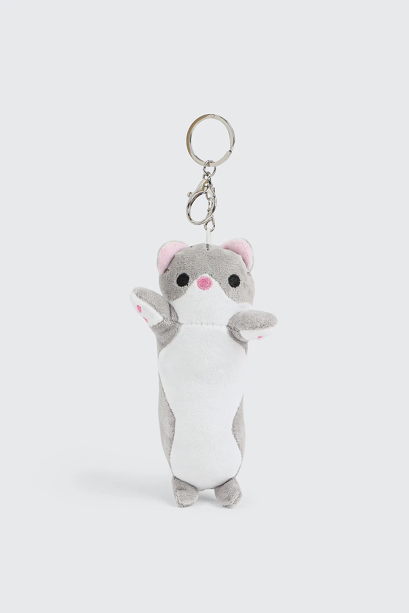 Ardene Plushie Long Cat Charm in Grey