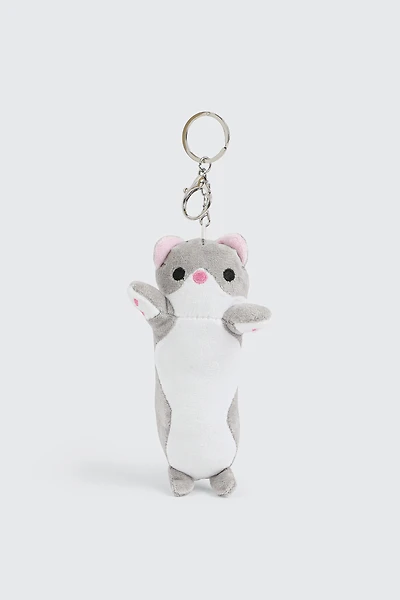 Ardene Plushie Long Cat Charm in Grey