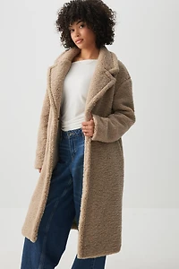 Ardene Sherpa Long Coat in Beige | Size Small | Polyester