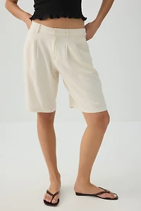 Bermuda taille mi-haute en mélange de lin