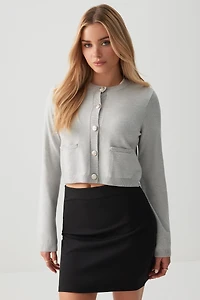 Ardene Crop Cardigan with Gold Buttons in Grey | Size | Polyester/Nylon/Viscose