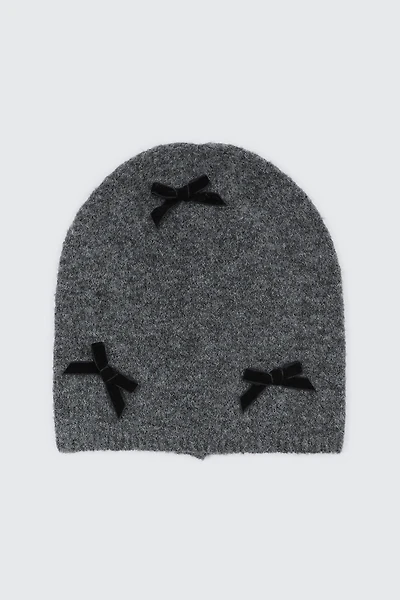 Ardene Beanie with Mini Velvet Bows in Dark Grey | Polyester/Nylon/Elastane