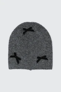 Ardene Beanie with Mini Velvet Bows in Dark Grey | Polyester/Nylon/Elastane