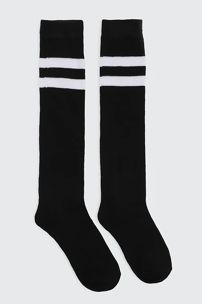 Ardene 2-Pack Striped Knee High Socks in Black | Polyester/Spandex