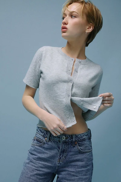 Ardene Short Sleeve Cardigan in Grey | Size | Polyester/Nylon