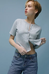 Ardene Short Sleeve Cardigan in Grey | Size | Polyester/Nylon