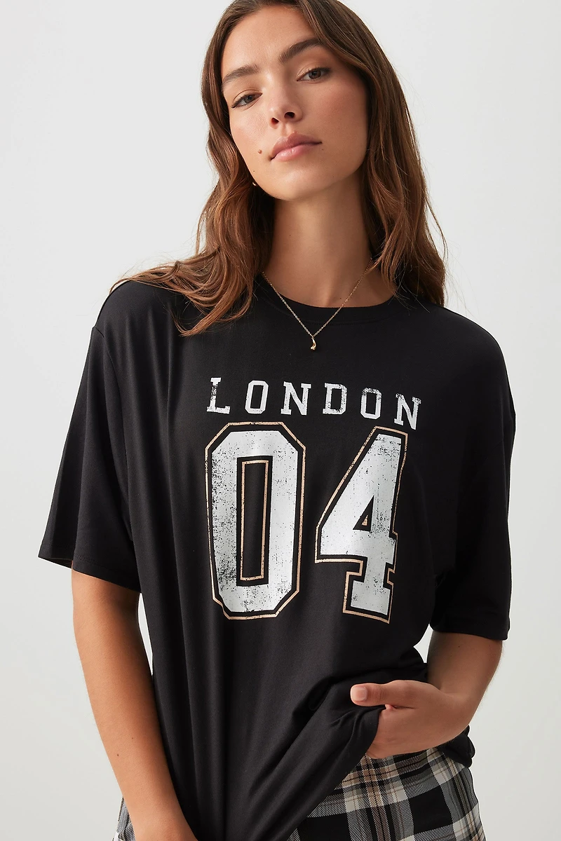 Ardene Loose Fit Graphic PJ Top in | Size | Polyester/Spandex | Eco-Conscious