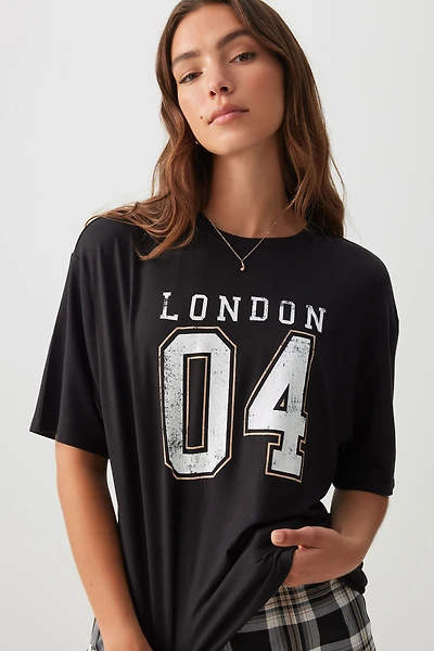 Ardene Loose Fit Graphic PJ Top in | Size | Polyester/Spandex | Eco-Conscious