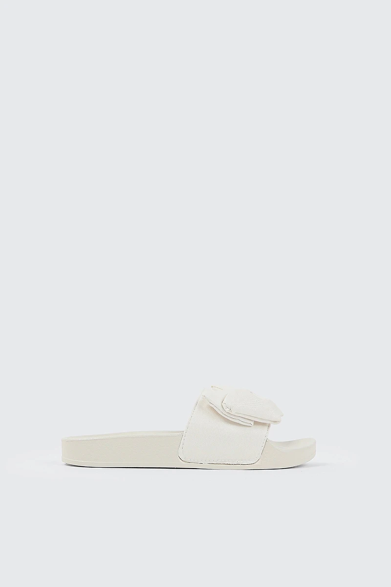 Ardene Kids Slides with Bow Detail in White | Size
