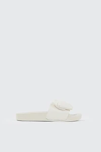 Ardene Kids Slides with Bow Detail in White | Size