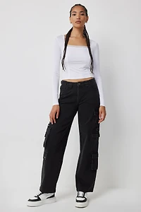 Jean cargo taille basse à jambe large