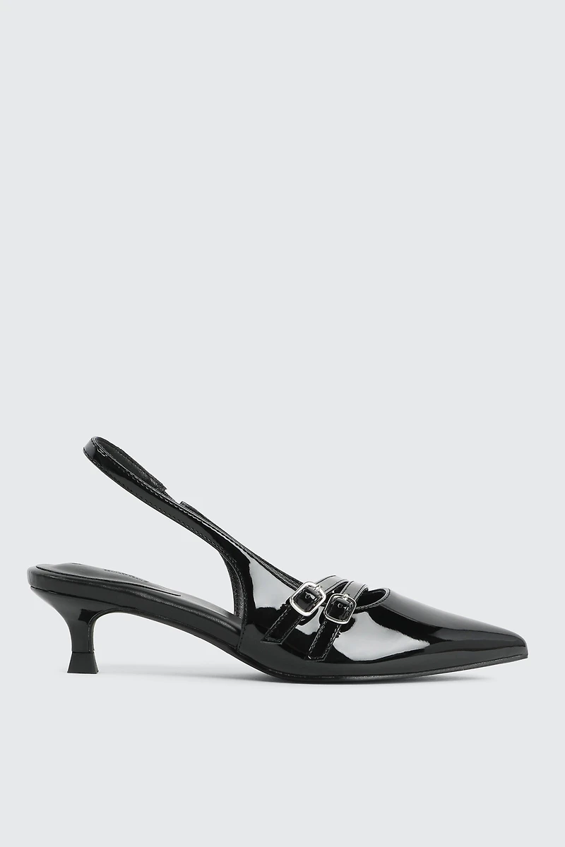 Ardene Patent Double Buckle Slingback Pumps in Black | Size | Faux Leather | Eco-Conscious