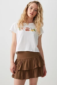Ardene Linen Blend Mini Tiered Skirt in Brown | Size XS | Viscose