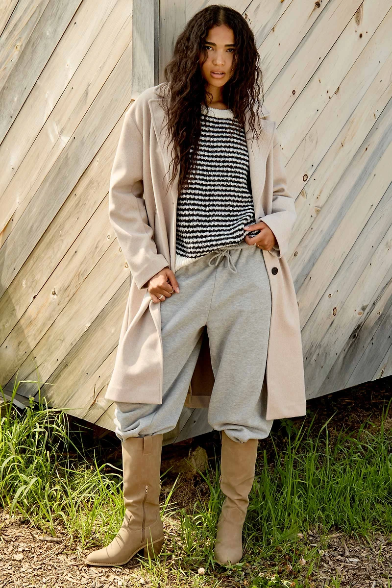 Ardene Barrel Leg Sweatpants in Grey | Size | Polyester/Cotton | Fleece-Lined