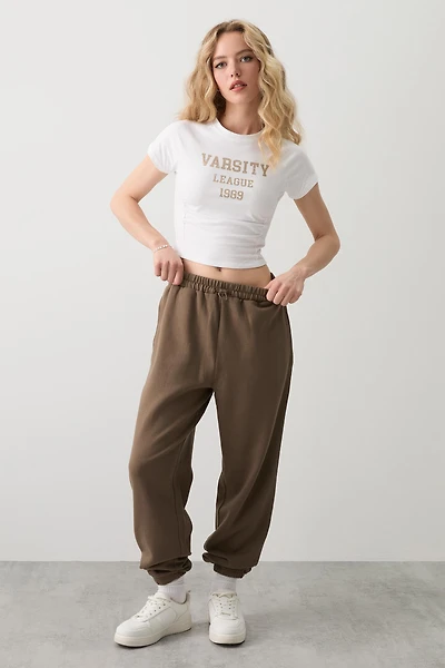 Ardene Oversized Sweatpants in Brown | Size | Polyester/Cotton | Fleece-Lined