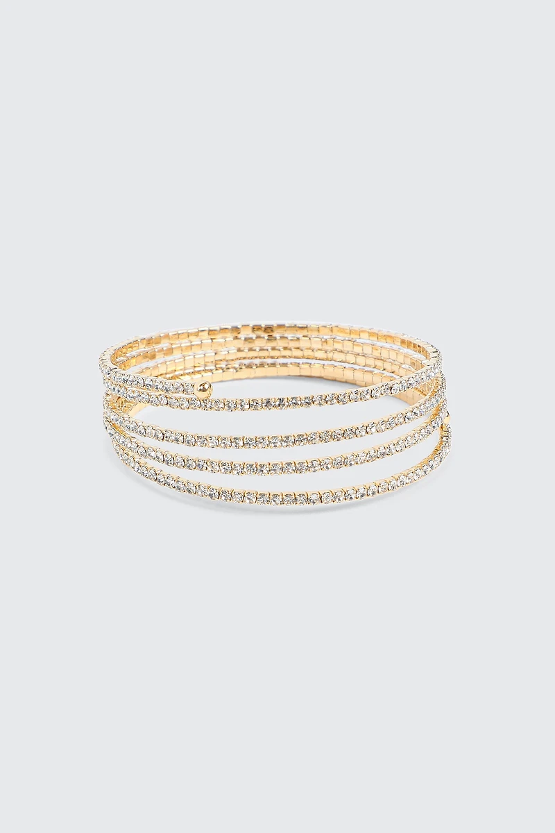 Ardene Rhinestone Spiral Bracelet in Gold
