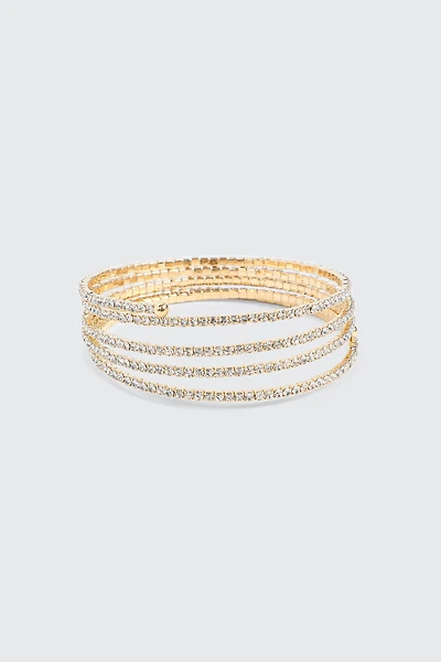 Ardene Rhinestone Spiral Bracelet in Gold