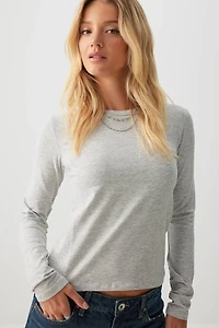 Ardene Basic Short Long Sleeve T-Shirt in | Size | Cotton/Elastane/Viscose | Eco-Conscious
