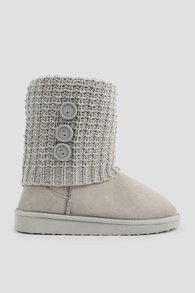 Ardene Bootie Slippers with Buttons in Grey | Size | Faux Suede | Eco-Conscious
