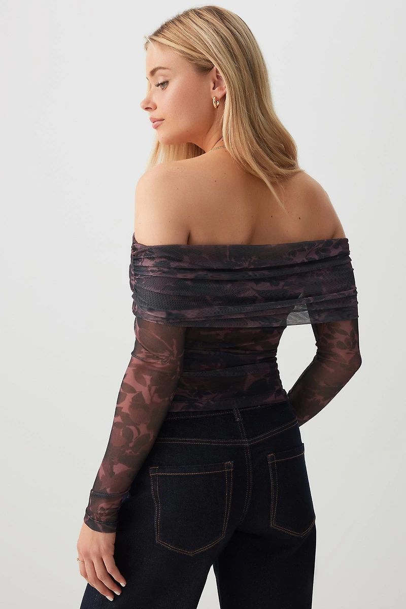 Haut à épaules dénudées en maille filet