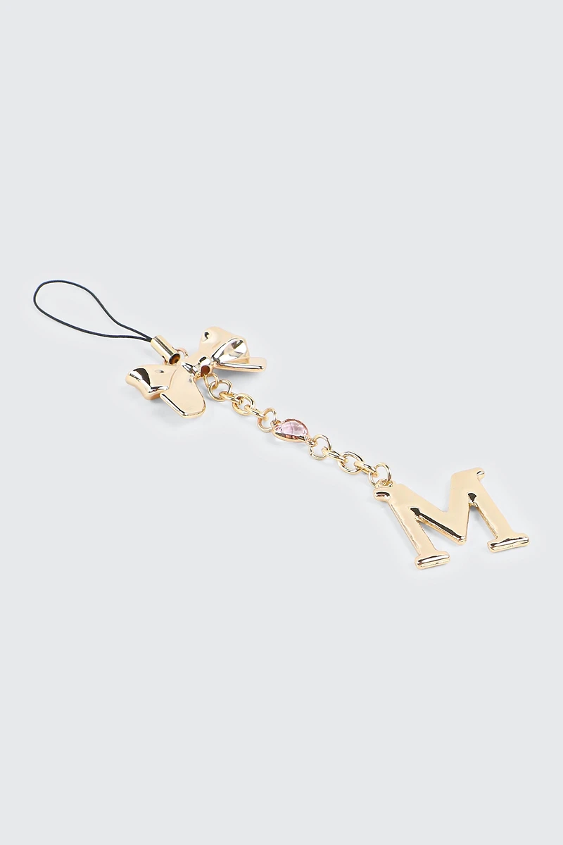 Breloque téléphone brillante lettre M avec boucle