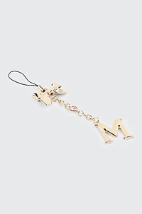 Breloque téléphone brillante lettre M avec boucle